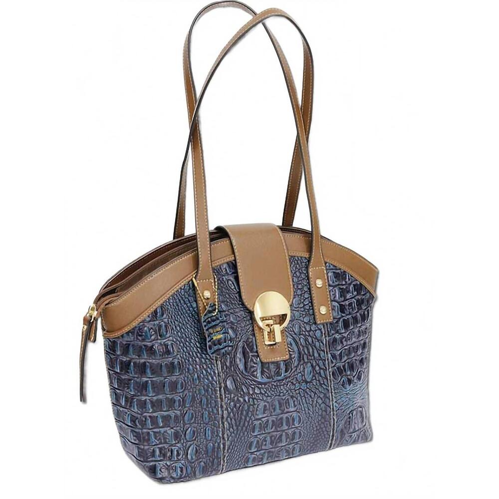 NEW MC HANDBAGS women's la rochelle crocodile embossed leather tote bag in navy